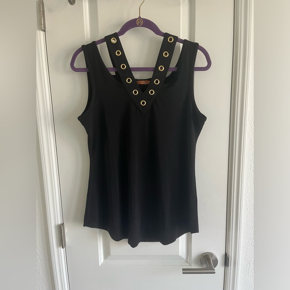 NWT Belldini Black Top with Gold Hoop Accents Medium